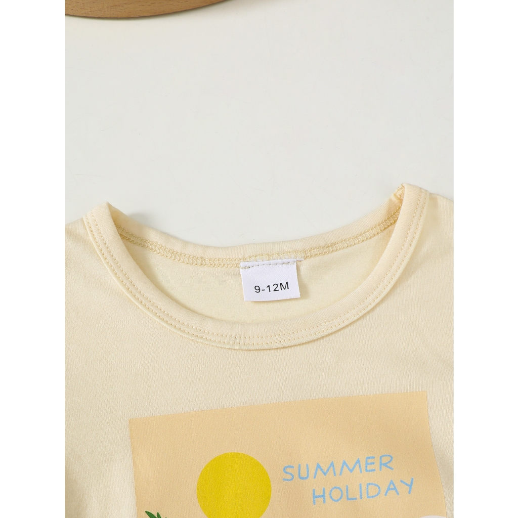 【 June -3 years old 】 Hawaiian vacation set for boys | khaki short sleeved T-shirt+blue floral shorts+matching printed hat | Summer island style baby set