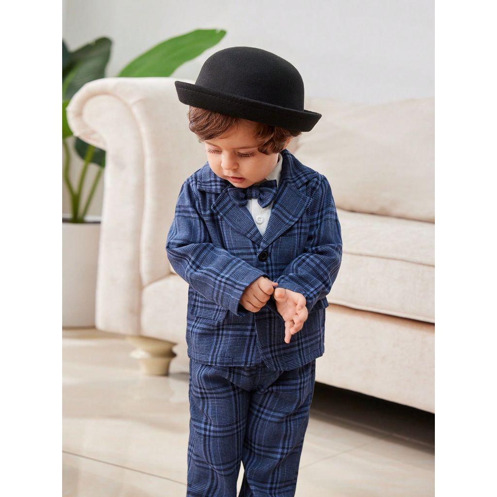 Catpapa boy | Baby Boy 3-18Months Plaid Formal Suit Set, Infant Gentleman Blazer + Pants + Bow Tie Outfit for Wedding Baptism Party | Boys clothes fashions | BabyClothing