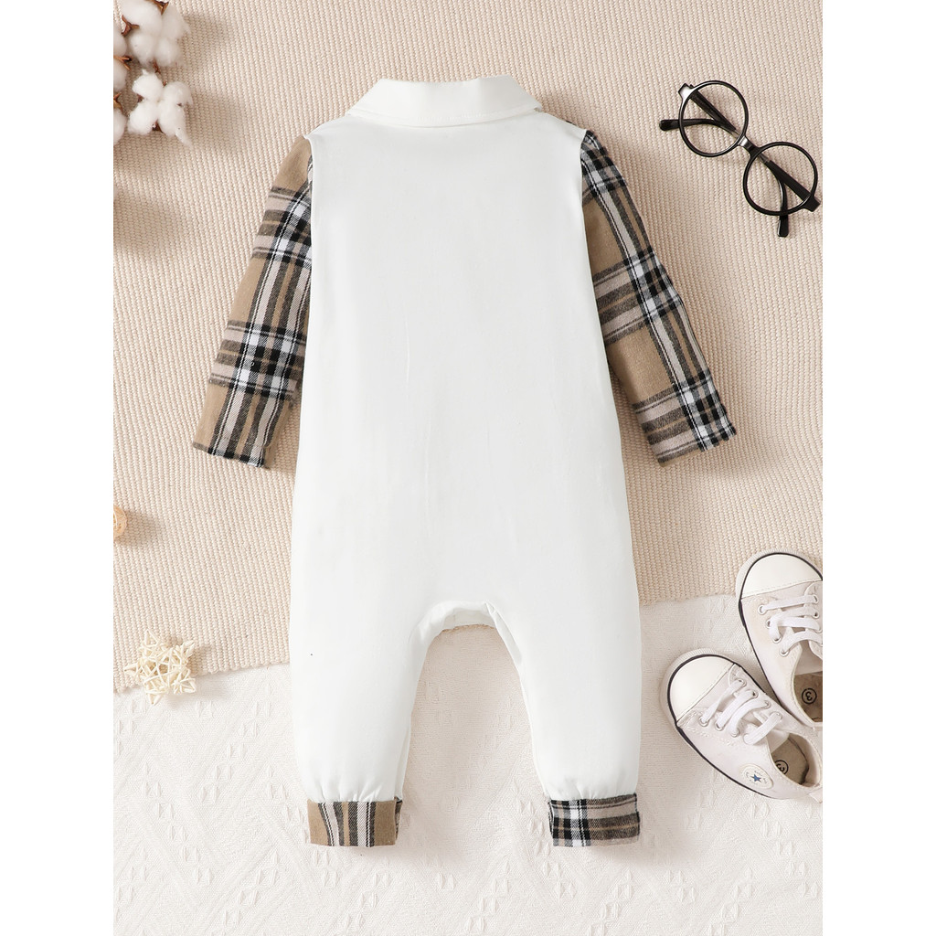 3-24 Months Toddler Baby Boy Gentleman's Suit Checkered Suit Jumpsuit with Hat