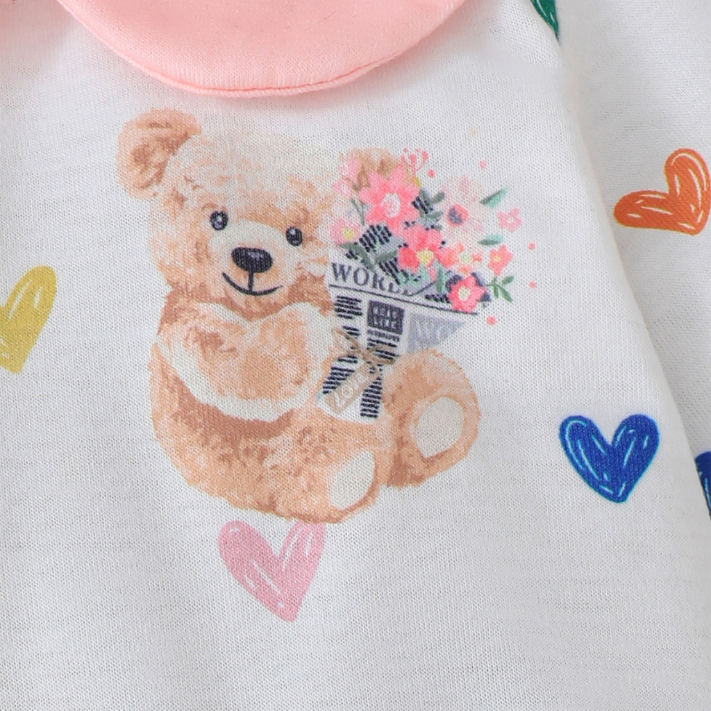 Baby White Long Sleeve jumpsuit Pink Bear Hat Set 1-18 Months Male and Female Baby Spring and Autumn Crawling Clothes Outing Full Moon Gift