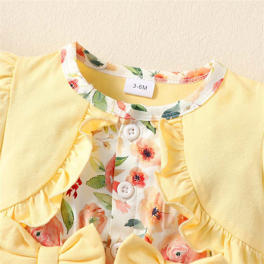3-24 Months Baby Girl Fashion Puff Sleeve Floral Pattern Dress Baby Girl Princess Dress with Cutely Headband Casual Costumes Birthday Party Wear