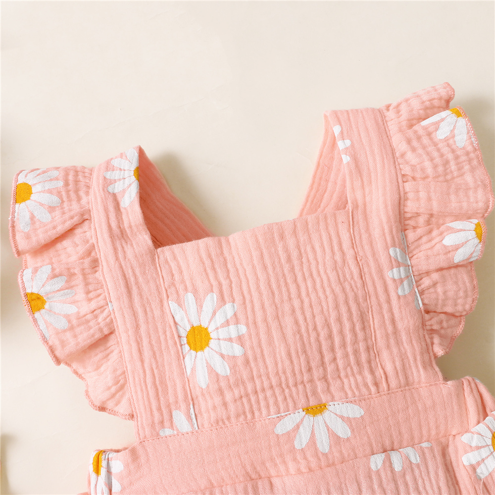 Newborn Baby Girl Romper Ruffle Fly Sleeve Cotton Romper with Headband Floral Print Outfit Clothing