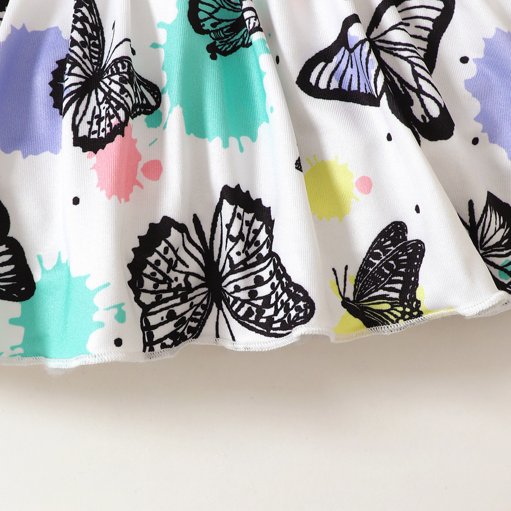 【0-3Years】 Baby Girl 2PCS Clothes Set | Butterfly Print Bow Peplum Top + Blue Denim-Look Flare Pants | Fashion Daily Wear