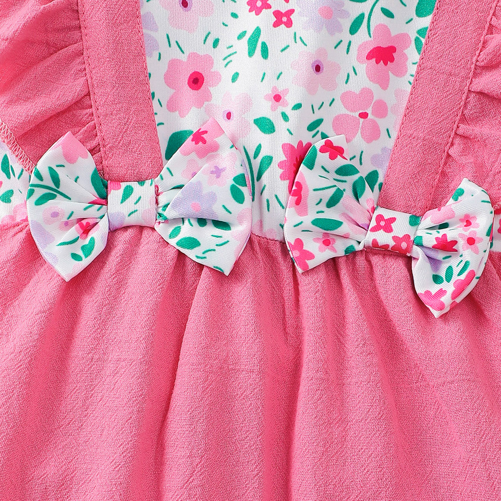 Catpapa girl |【0-18 Months】 Baby Girl Floral Print Romper Set | Short-Sleeve Jumpsuit with Bow Headband | Cute Summer Crawler Outfit | Baby girls clothes sets outfits | Cute baby dresses