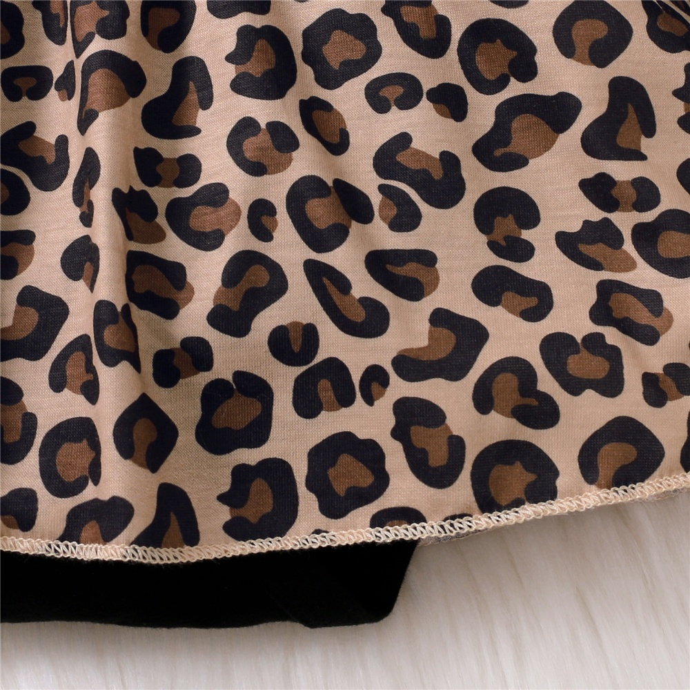 0-2 Years Girls' Chic Fake Two-Piece Leopard Print Jumper with Bow & Long Sleeve Top, Stylish Layered Outfit for Daily Play & Outings, Baby Girl Clothes
