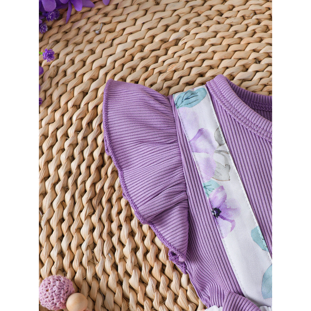 Catpapa gir l【1-18Months】 2PCS Floral Bow Flutter Sleeve Bodysuit + Matching Headband - Summer Comfortable Outfit for Baby Girls  l Baby girls clothes sets outfits l BabyClothing