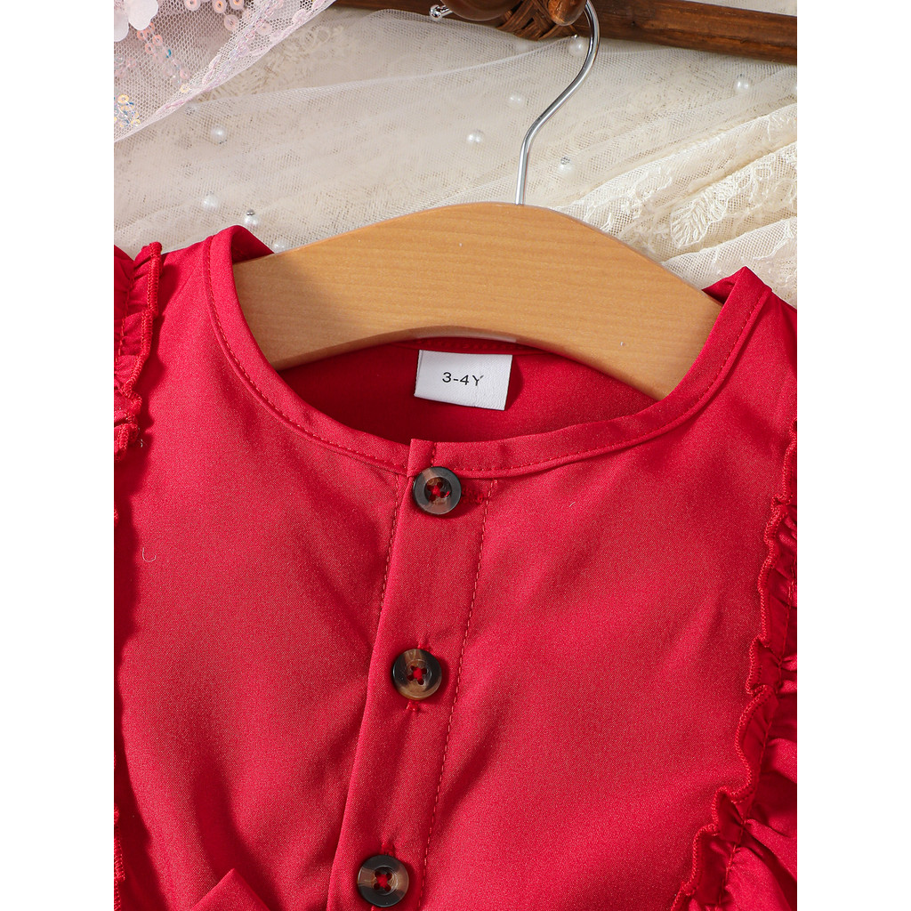 1-8 Years Child Girl Ruffle Sleeveless Floral Bow Dress with Solid Fly Sleeves Tops Princess Dress for Kid Girl  Fashion Casual Wear Bitrthday Party Outfit