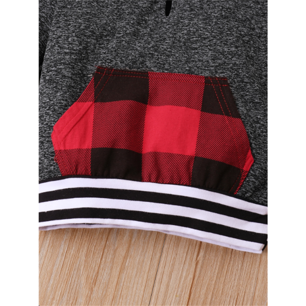 0-2 Years Old Gray Hooded Sweatshirt & Plaid Pants Set, Stylish and Warm, Perfect for Daily Play and Outdoor Activities, Designed for Active Toddlers