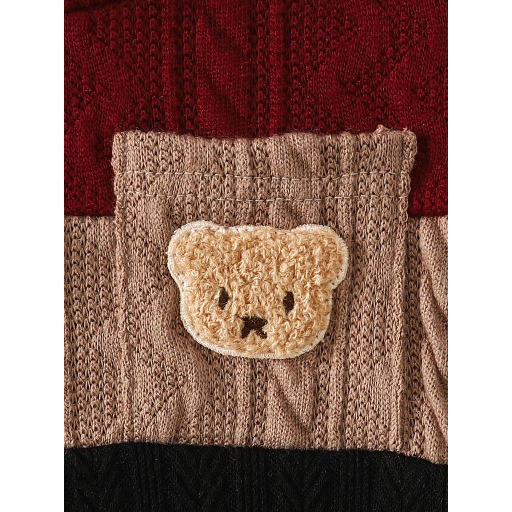 Outfit for 0-3Months Newborn Baby&Kids Boy Twisted Tricolor Splicing Long Sleeved Sweatshirt with Teddy Bear Paired with Casual and Comfortable Ankle Tied Pants