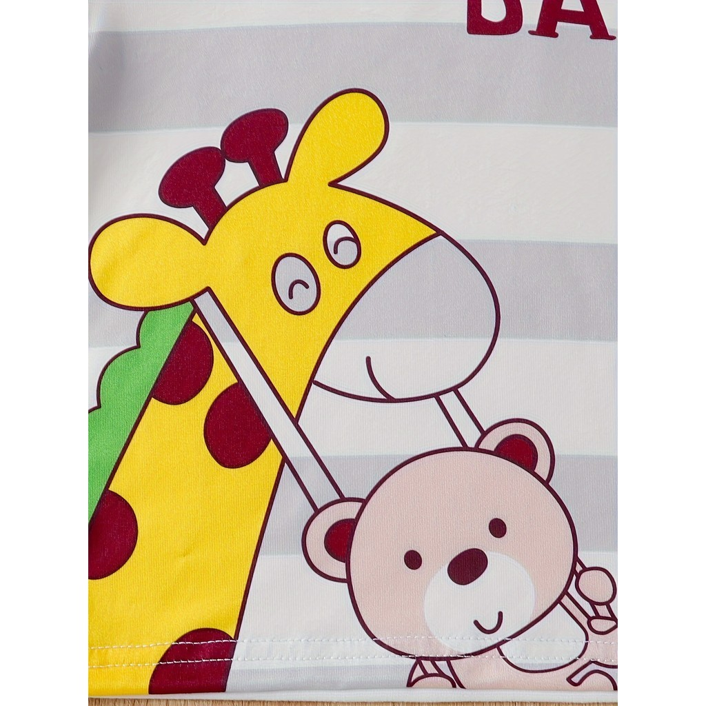 0-3 Years Toddler Baby Boy 2pcs Clothes Set Cartoon Giraffe Print T-shirt with Shorts Fashion Cute Style Daily Leisure Kid Boy Casual Costumes
