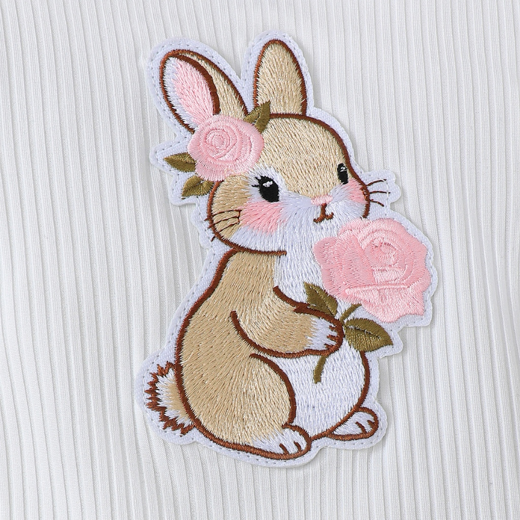 Cartoon rabbit white long sleeved hoodie+pink floral overalls set baby jumpsuit 1-24 months baby outdoor wear with same headband included