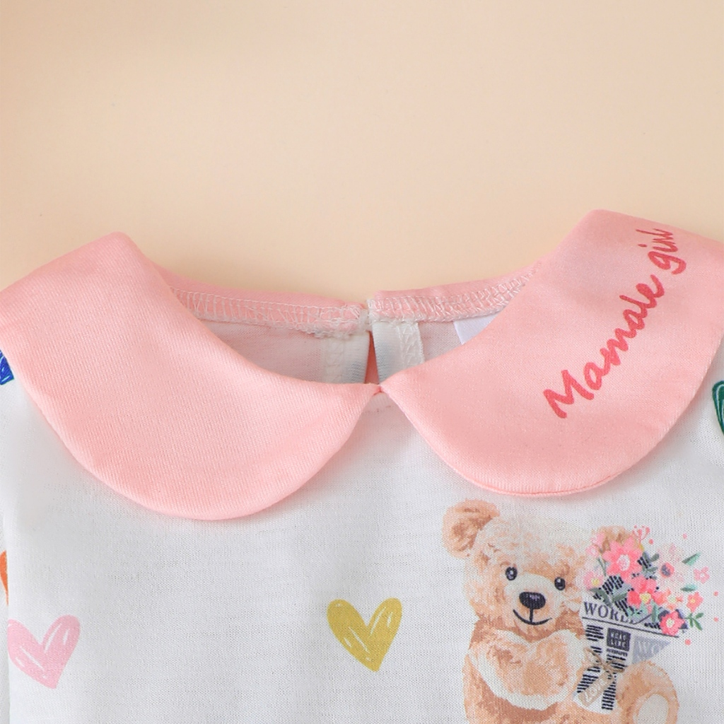 Baby White Long Sleeve jumpsuit Pink Bear Hat Set 1-18 Months Male and Female Baby Spring and Autumn Crawling Clothes Outing Full Moon Gift