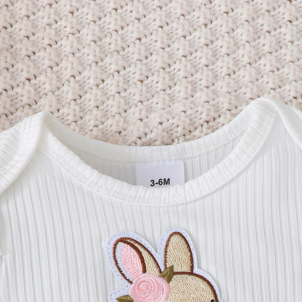 Cartoon rabbit white long sleeved hoodie+pink floral overalls set baby jumpsuit 1-24 months baby outdoor wear with same headband included