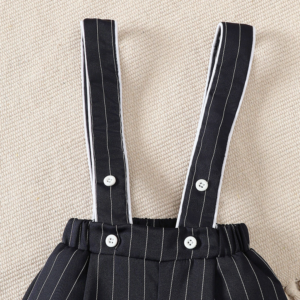 2PCS Gentleman Outfit for 6M-3Y Baby Boys, Old Money Style Short Sleeve Top with Bowtie + Suspender Shorts, Infant Gentleman Clothes Set