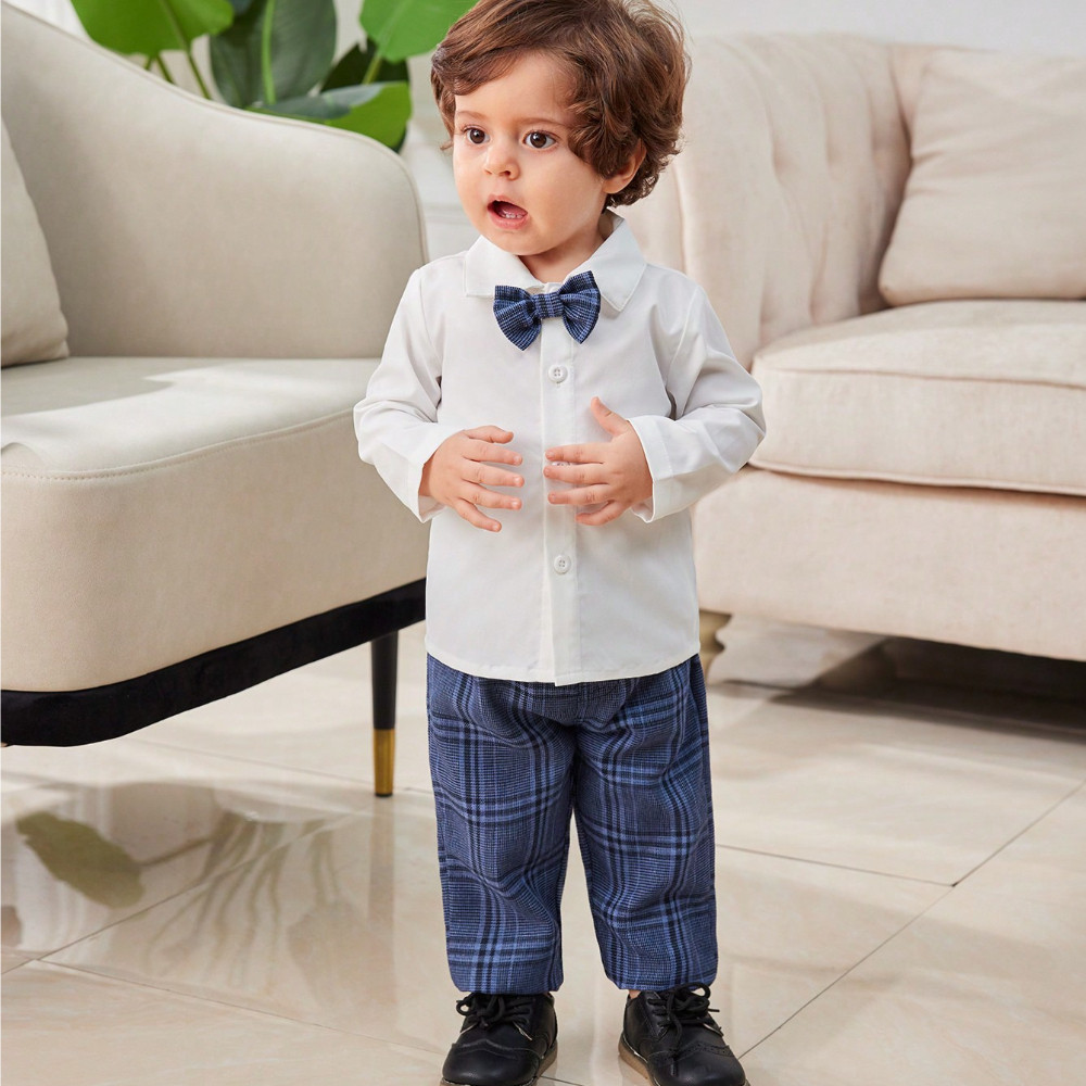 Catpapa boy | Baby Boy 3-18Months Plaid Formal Suit Set, Infant Gentleman Blazer + Pants + Bow Tie Outfit for Wedding Baptism Party | Boys clothes fashions | BabyClothing