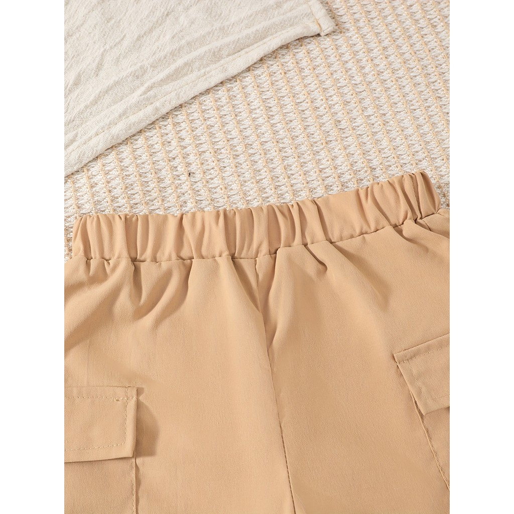 【6M-3Y】 Baby Boys 2-Piece Outfit: Striped Polo Shirt with Contrast Collar & Half-Button Placket + Solid Cargo Shorts – Trendy City Walk Set