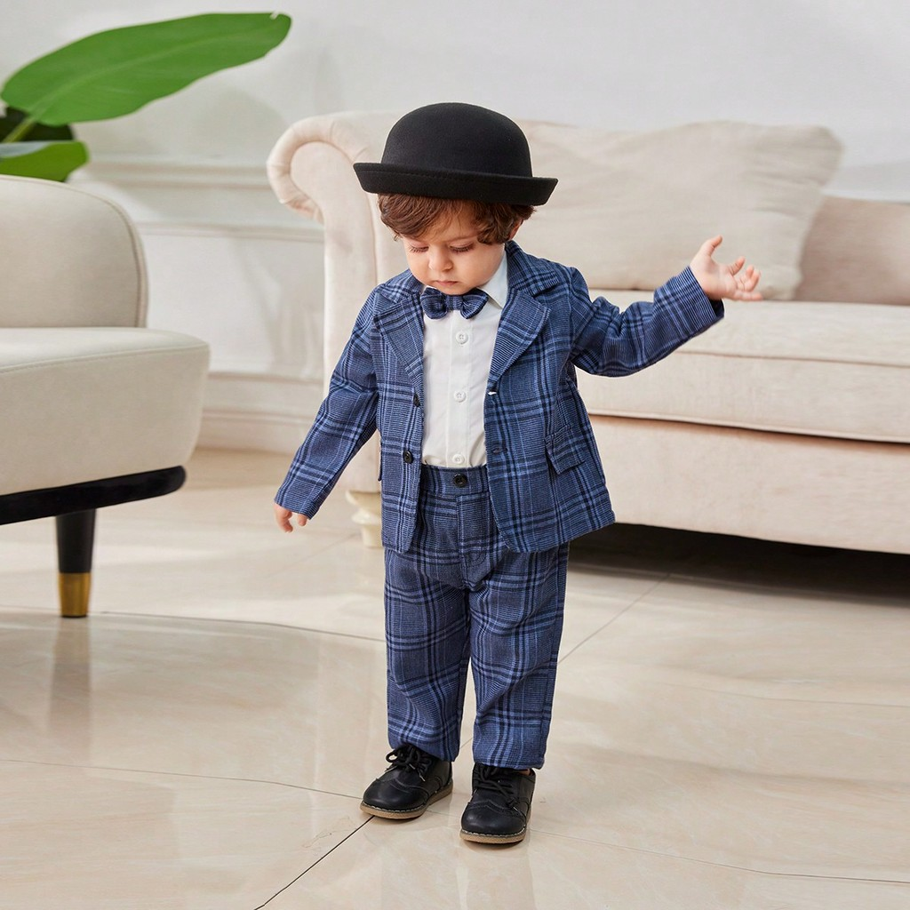 Catpapa boy | Baby Boy 3-18Months Plaid Formal Suit Set, Infant Gentleman Blazer + Pants + Bow Tie Outfit for Wedding Baptism Party | Boys clothes fashions | BabyClothing