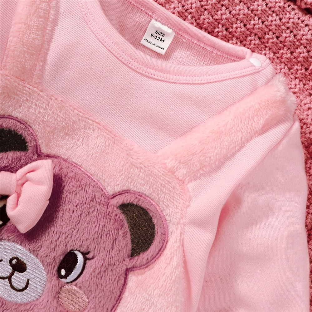 3-24 Months Baby Girl Pink Bear Print Long Sleeve Romper Cute Fashion Wear