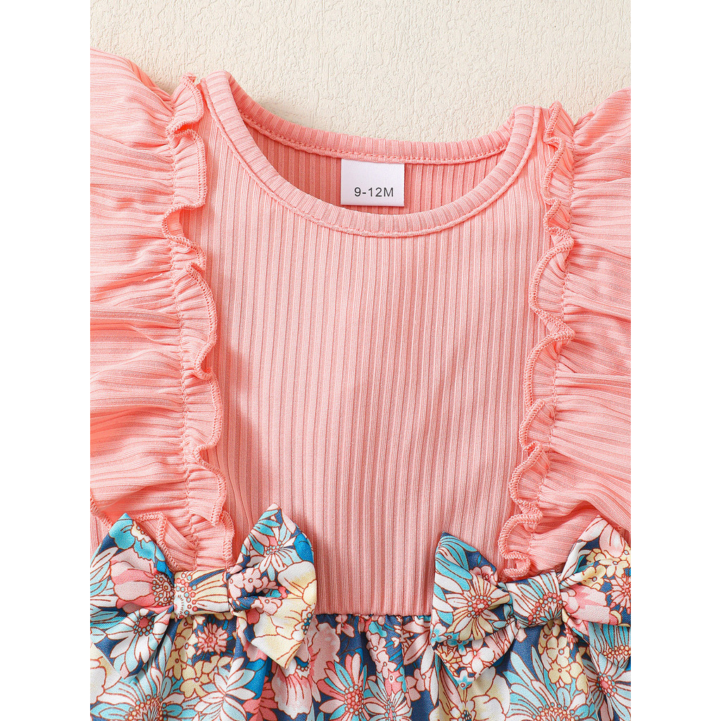 1-12Months Newborn Baby Girl 2pcs Clothing Set Sleeveless Ruffle Floral Romper with Hat Fashion Cute Style Daily Outfit