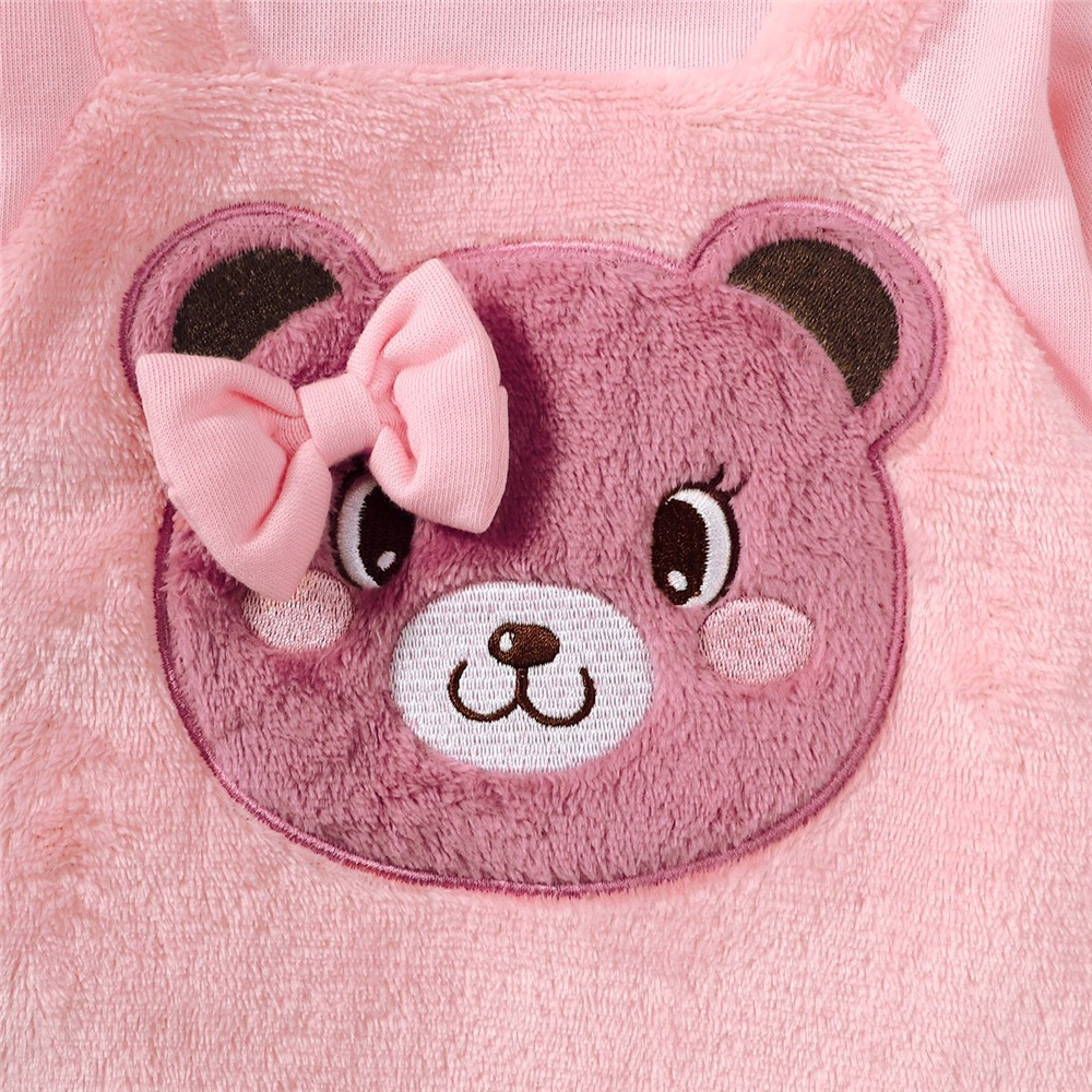 3-24 Months Baby Girl Pink Bear Print Long Sleeve Romper Cute Fashion Wear