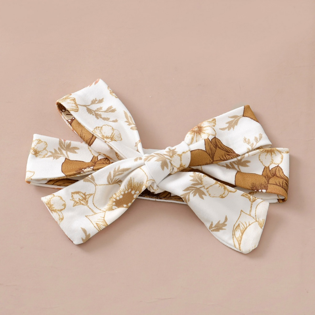【0-12Months】 3pcs Baby Girl Brown Floral Set: Long-Sleeve Bodysuit + Deep Brown Ruffle Strap Skirt + Matching Bow Headband – Sweet Forest Autumn Outfit