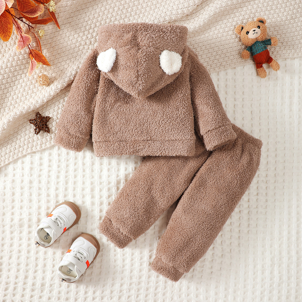 Catpapa girl | 0-3 Years Toddler Baby  Girl Winter Clothes Set Brown Bear Velvet Long Sleeved Hooded Sweatshirt with Pants | Cute baby dresses | BabySuit | Soft