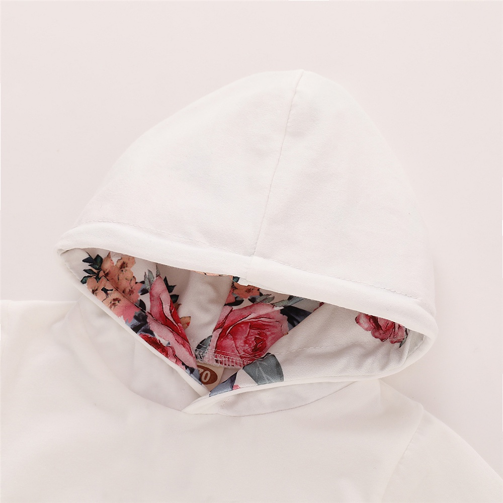 0-2 Years Girls' Floral Print Hooded Sweatshirt & Pants Set with Kangaroo Pocket, Cute Matching Outfit for Daily Play & Outings, Baby Girl Clothes