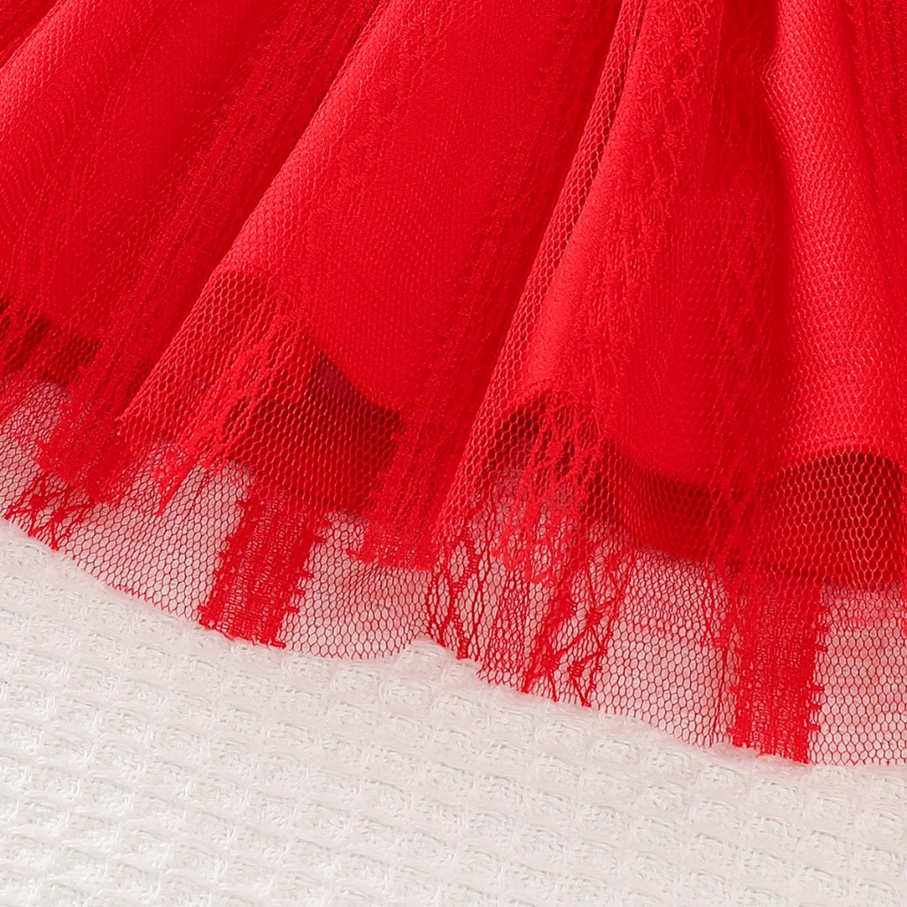 Red Long sleeved Dress for Female Infants and Children, White Lace Princess Dress with Butterfly Bow Hair and Birthday Banquet Dress, Suitable for 3-24 Months