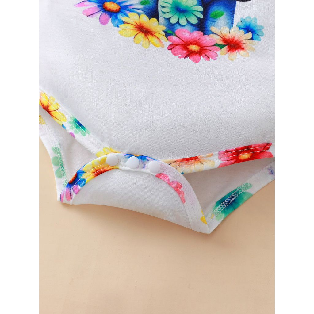 0-24 Months Newborn Baby Girls Short Sleeved Jumpsuits 3pcs Printed Flowers Shorts + Bowknot Headband Baby Girl Summer Clothes Set Holiday Style Birthday Party Outfit