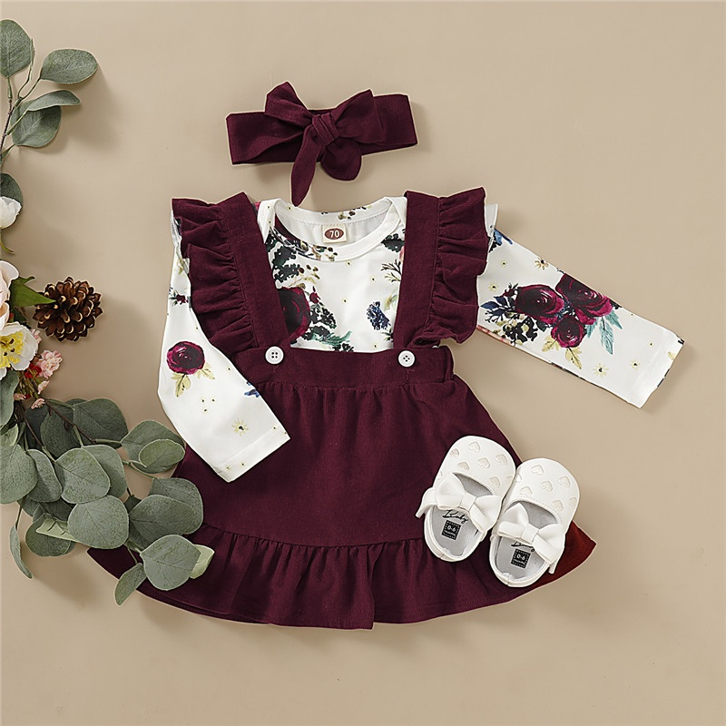 0-2 Year Girls' Floral & Ruffles Romper & Pinafore Set - Sweet Playtime Outfit for Baby Girls