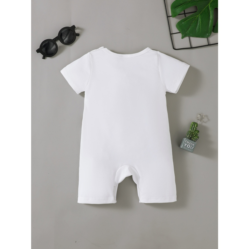 Baby white short sleeved hoodie | Cute cartoon printed crawling suit | Summer baby jumpsuit | Breathable and sweat absorbing baby outfit