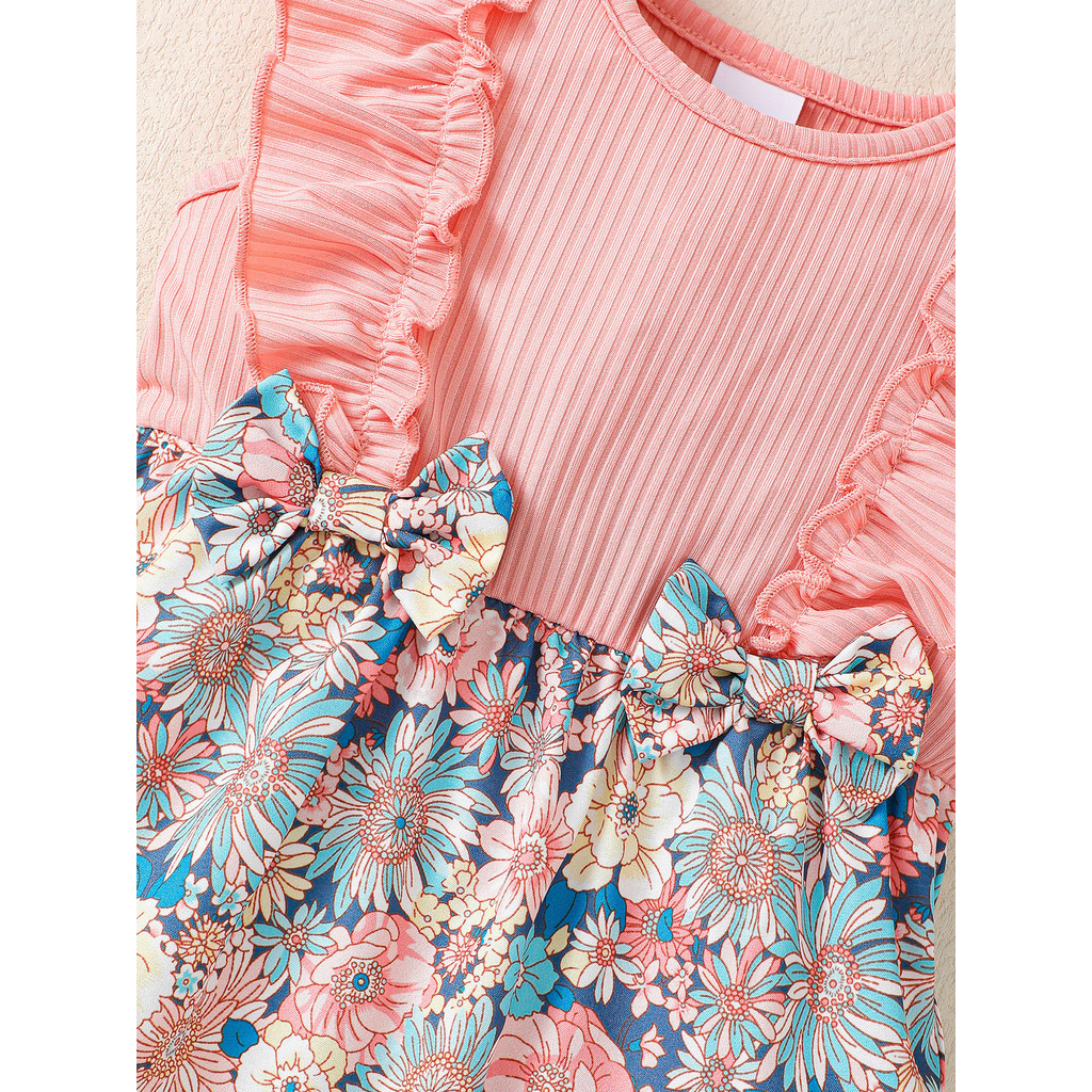 1-12Months Newborn Baby Girl 2pcs Clothing Set Sleeveless Ruffle Floral Romper with Hat Fashion Cute Style Daily Outfit