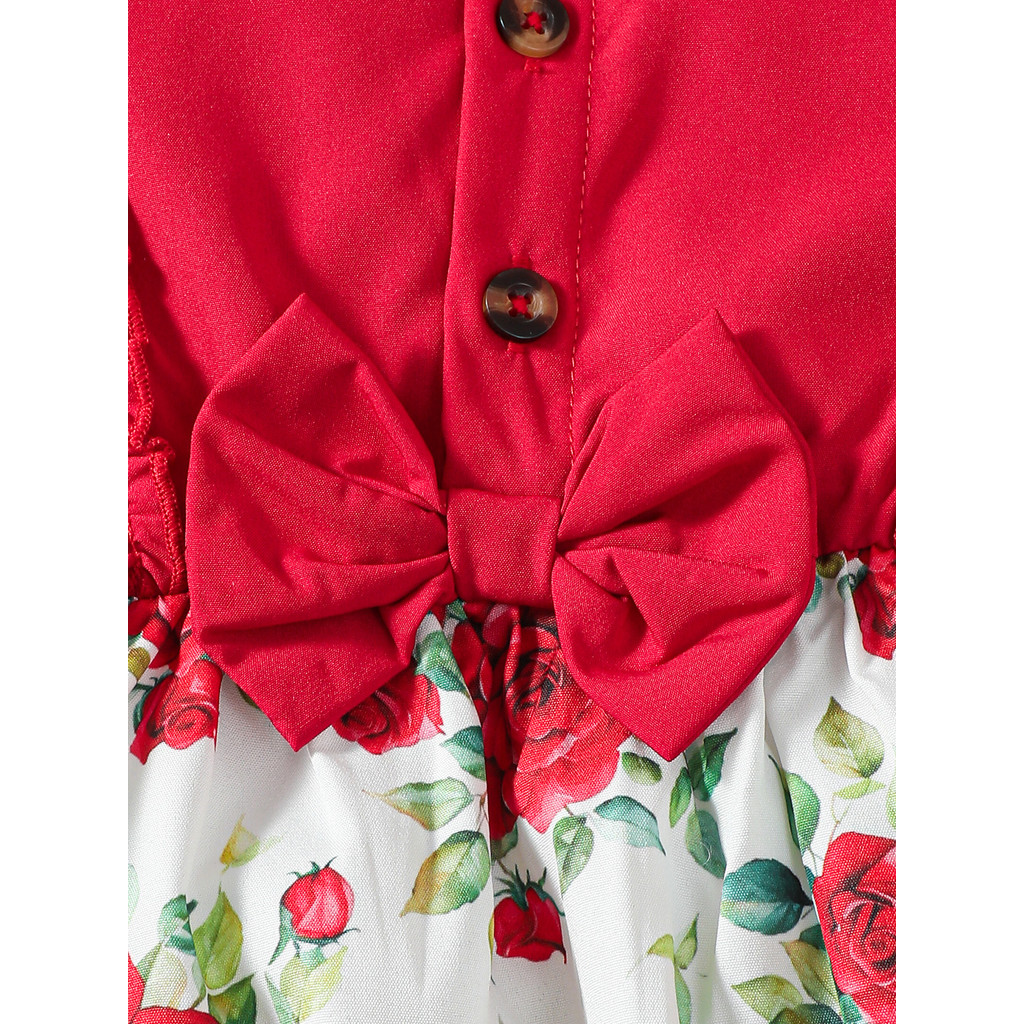 1-8 Years Child Girl Ruffle Sleeveless Floral Bow Dress with Solid Fly Sleeves Tops Princess Dress for Kid Girl  Fashion Casual Wear Bitrthday Party Outfit