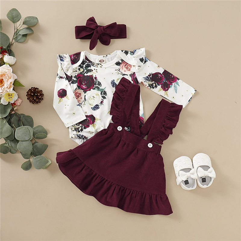 0-2 Year Girls' Floral & Ruffles Romper & Pinafore Set - Sweet Playtime Outfit for Baby Girls