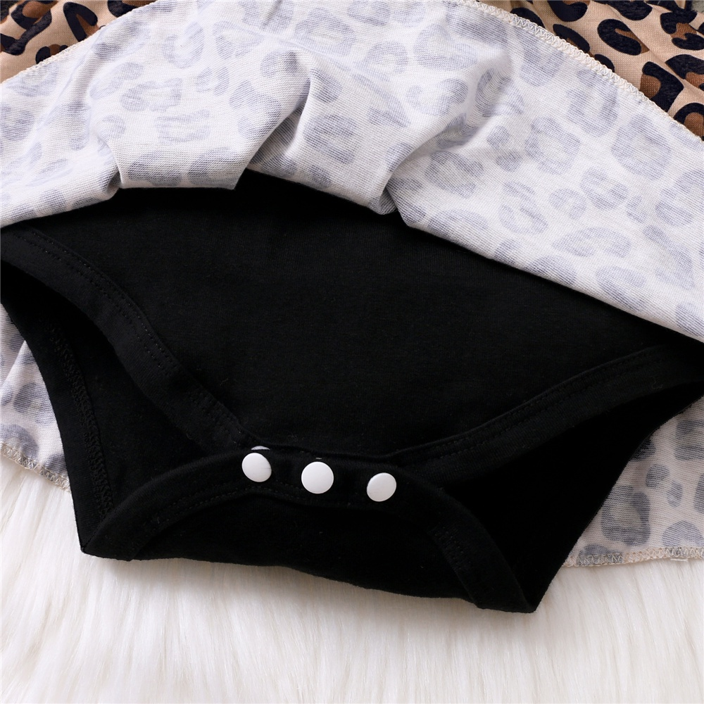 0-2 Years Girls' Chic Fake Two-Piece Leopard Print Jumper with Bow & Long Sleeve Top, Stylish Layered Outfit for Daily Play & Outings, Baby Girl Clothes