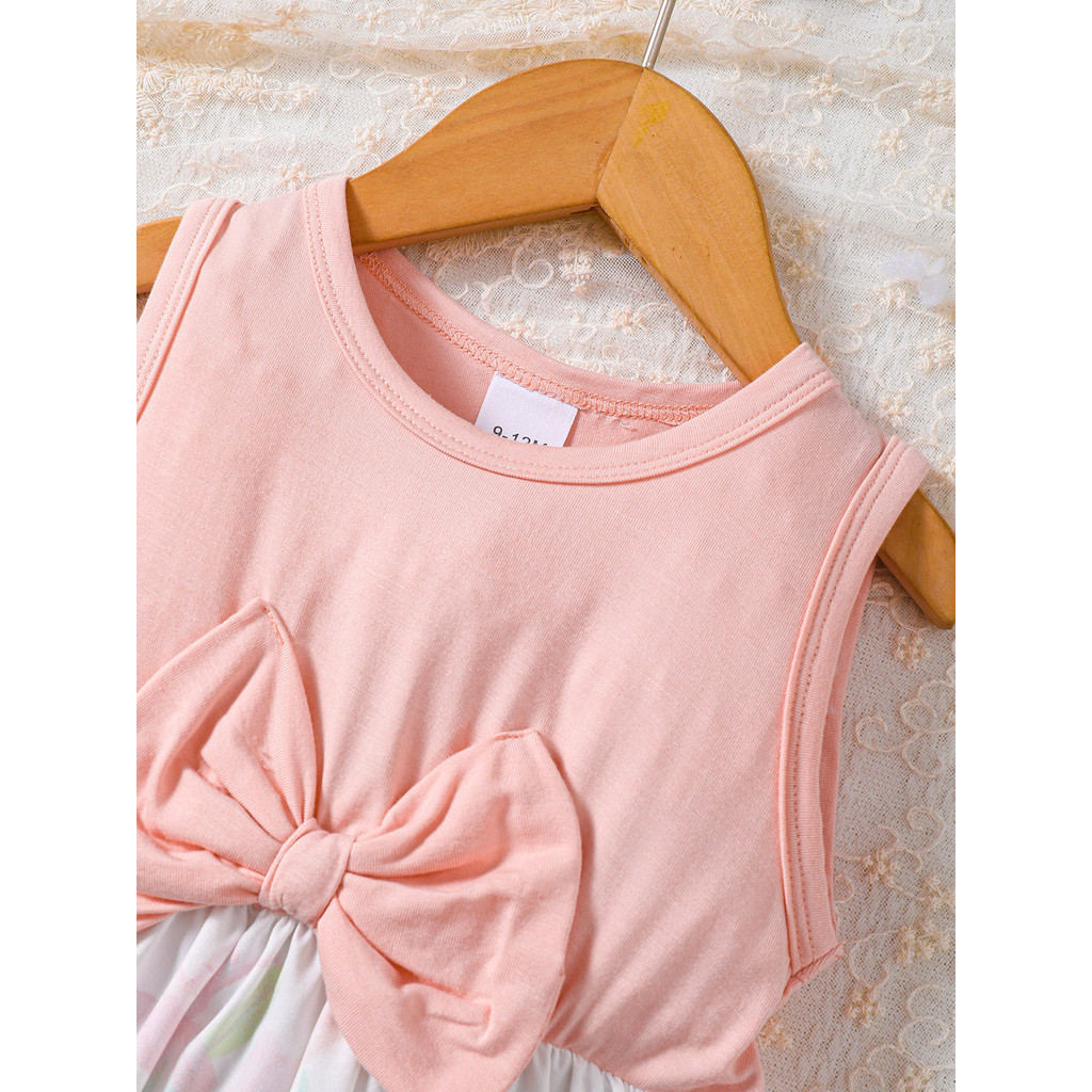 Dress for 0-3Years Toddlers Girl Pink Sleeveless Floral Pattern Patchwork with Plain Pink Color Top Summer Outdoor Photography Casual Wear