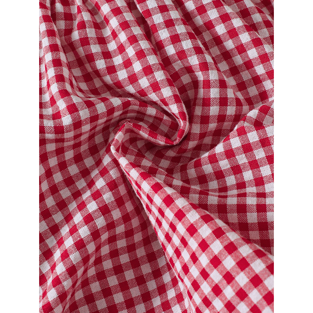 【3-24Months】 Toddler Baby Girls Sleeveless A-Line Dress with Peter Pan Collar & Strawberry Embroidery – Red-White Gingham Spring/Summer Dress