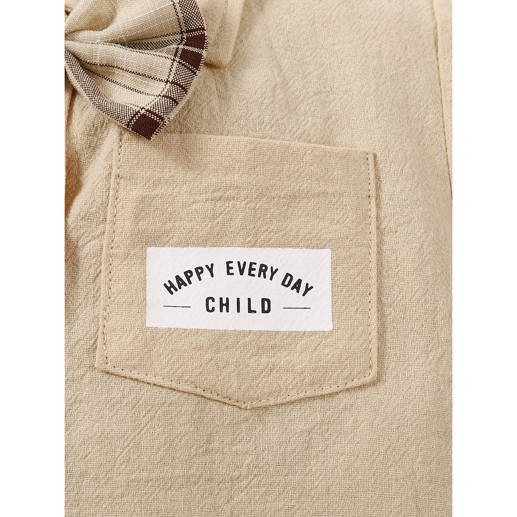 【2PCS】 1-6Y Baby Boy Formal Set | Beige Short Sleeve Shirt + Plaid Shorts with Bow Tie | Gentleman Summer Outfit