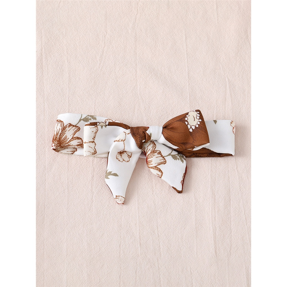【3PCS】 0-18M Baby Girl Outfit | Brown Ribbed Cami Romper + Floral Skirt + Matching Headband | Cute Summer Set