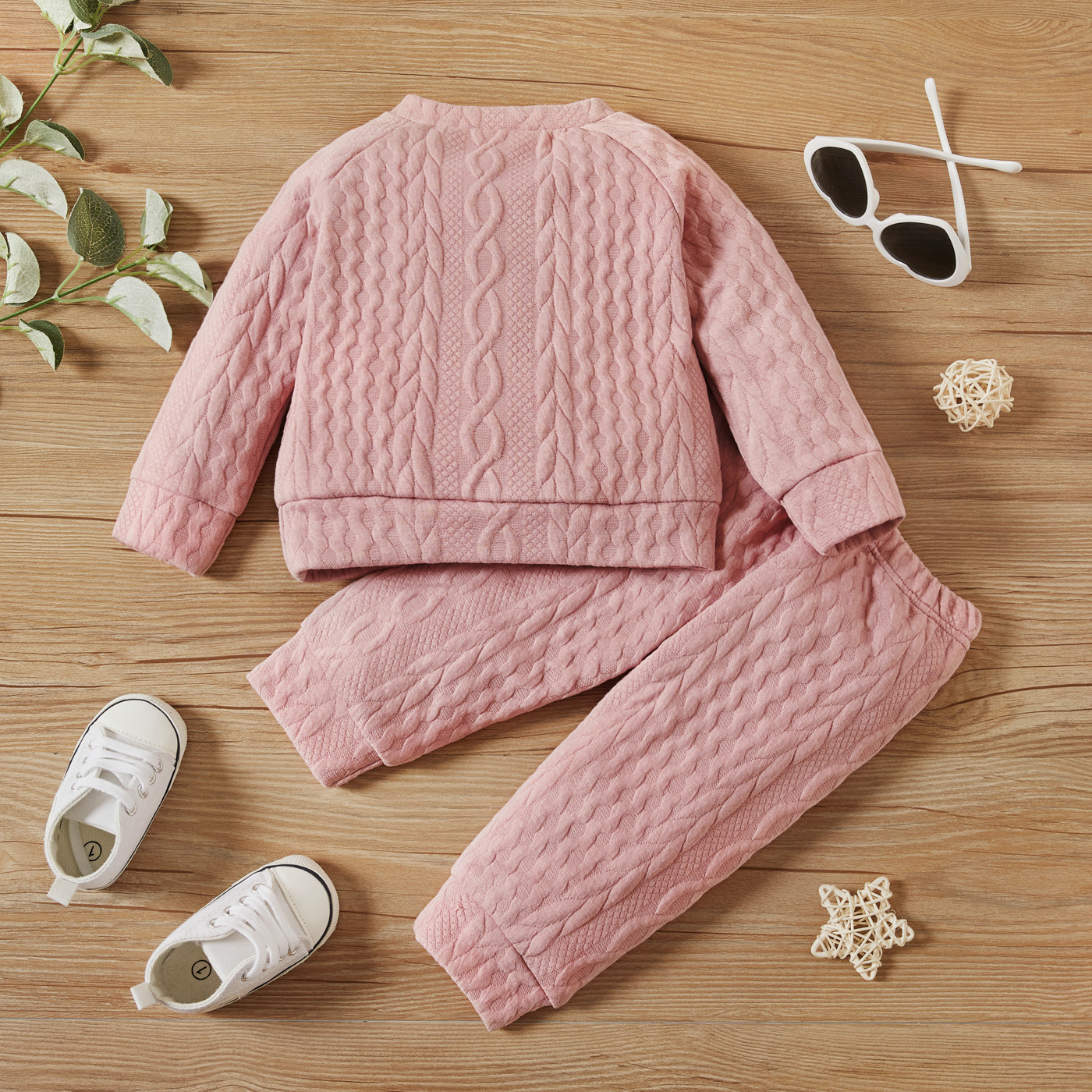 【2PCS】 0-3Y Toddler Baby Set | Pink Cable Knit Sweatshirt + Matching Pants | Soft Fall/Winter Wear
