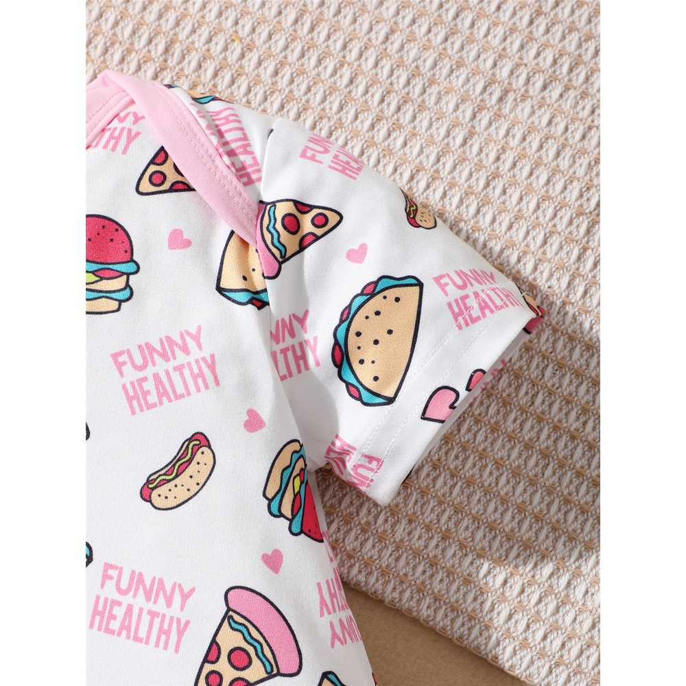 3-18 Months Newborn Baby Girl Cartoon Romper, Lovely Foods Pratterns Animal Print Short Sleeve Jumpsuit, Toddler Baby Cute One-piece Clothes