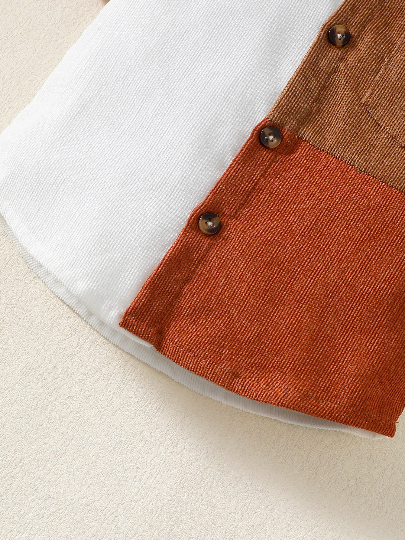 【2PCS】 1-6Y Baby Boy Casual Outfit | Rust & White Color Block Corduroy Shirt + Rust Shorts | Comfortable Summer Set