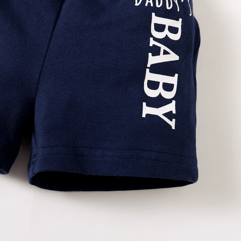 【0-18M】 2PCS Baby Summer Outfit: "DADDY'S BABY" Letter Print Bodysuit + Matching Shorts – Casual Set