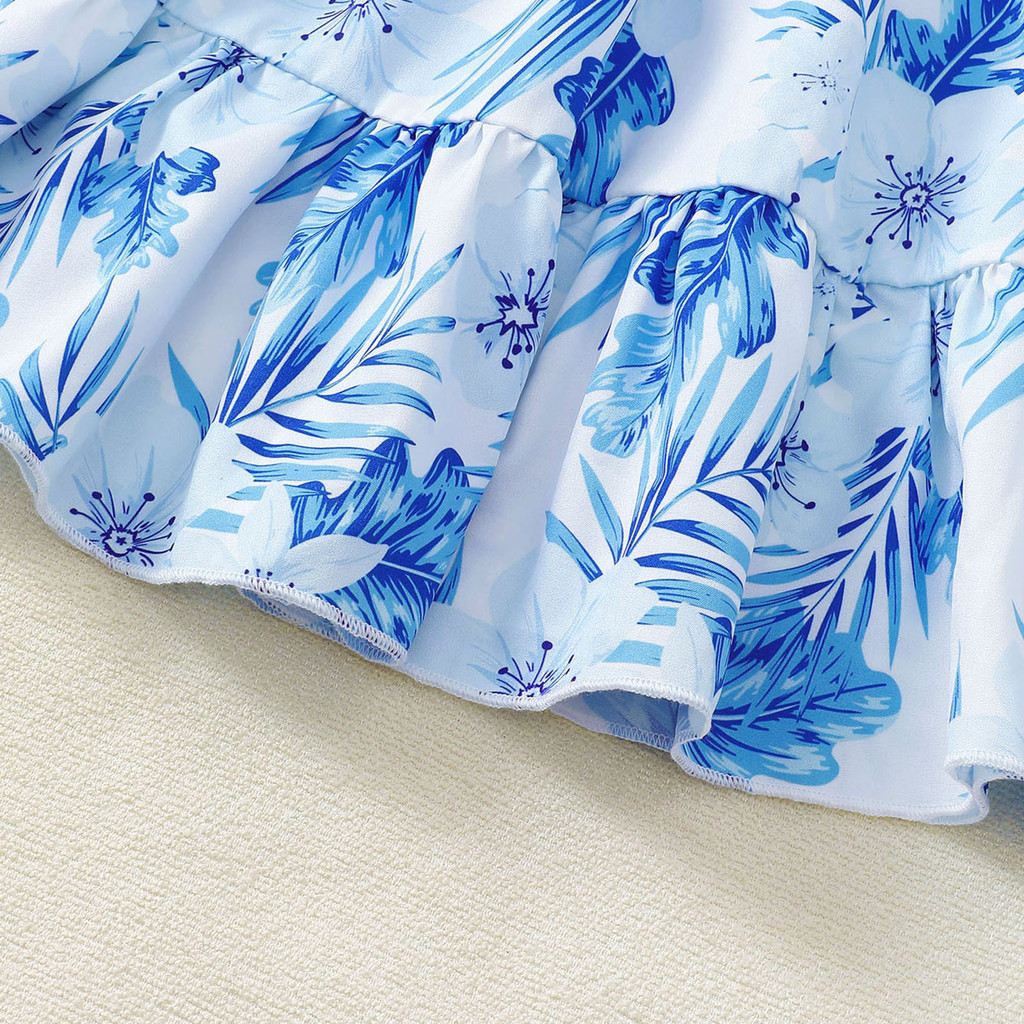 1-6 Years Girl Dress Clothing Leaf Print Sleeveless Dresses Pastoral Style Fashion Casual Costume for Kids Girl