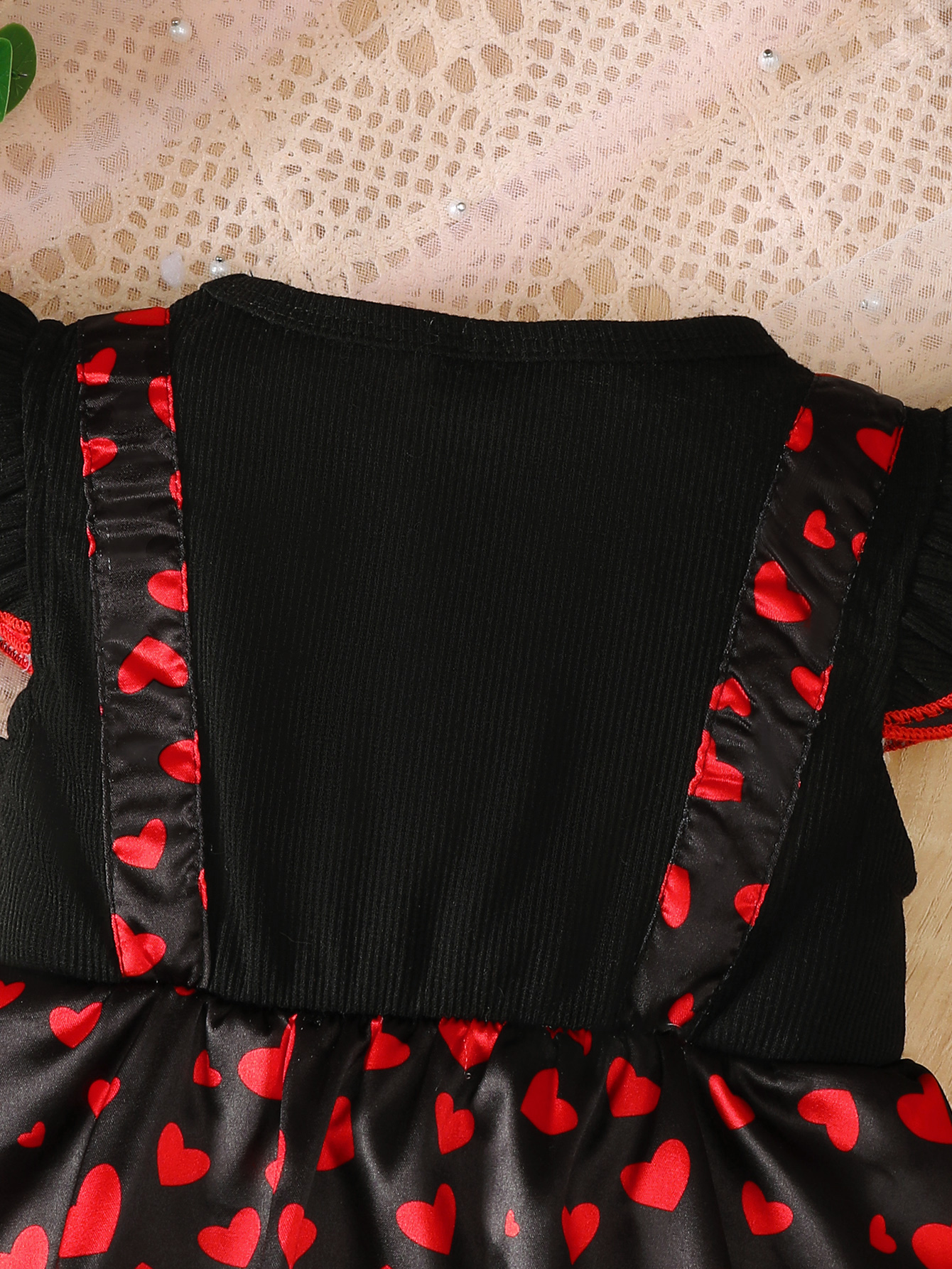 【2PCS】 3-24M Baby Girl Romper Set | Red Heart Print Black Romper Dress + Matching Sun Hat with Bow | Adorable Summer Outfit
