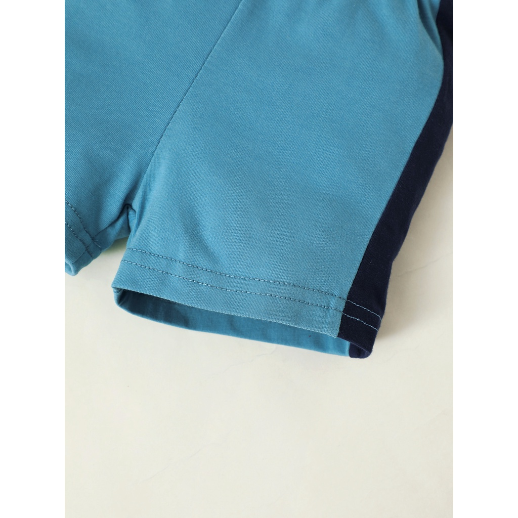Catpapa boy |【0-9M】 2PCS Baby Boy Summer Outfit: Color-Block Polo Romper with Letter Embroidery + Matching Color-Block Shorts – Casual Set | Boys clothes fashions | BabyClothing
