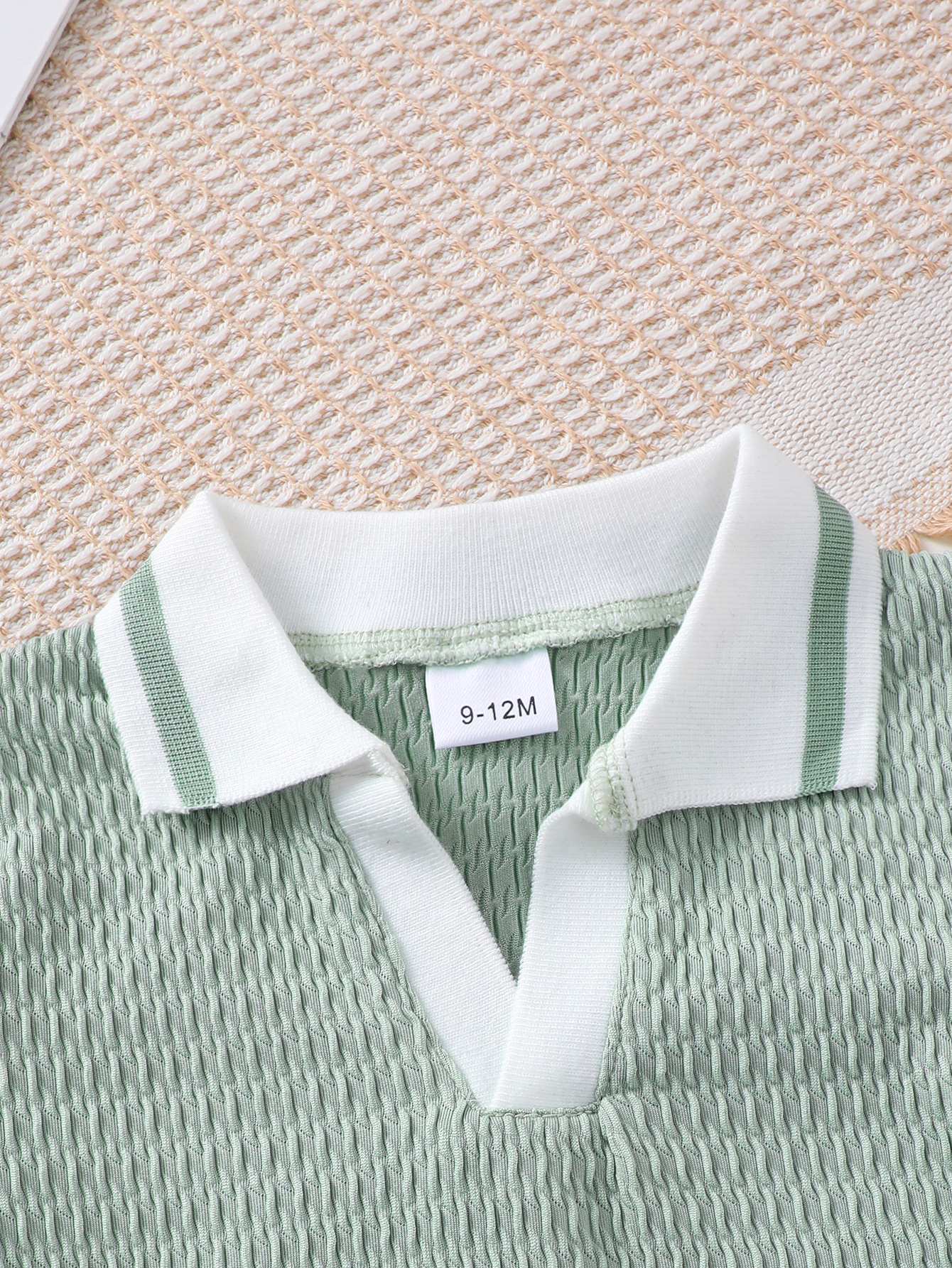 Catpapa boy |【2PCS】 6M-3Y Baby Boy Summer Outfit | Mint Green Textured Polo Shirt + Matching Shorts | Casual Two-Piece Set | Boys clothes fashions | Boys short and shirt | BabyClothing