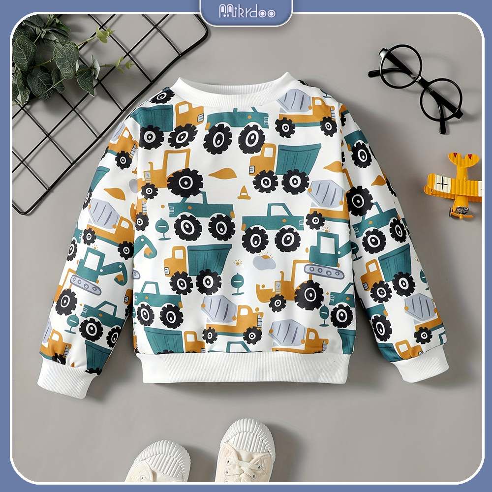 1-5 Years Kid Boy Fashion Top Long Sleeved Car Print Round Neck Sweatshirt Cute All Match Shirt Child Baby Autumn Wear