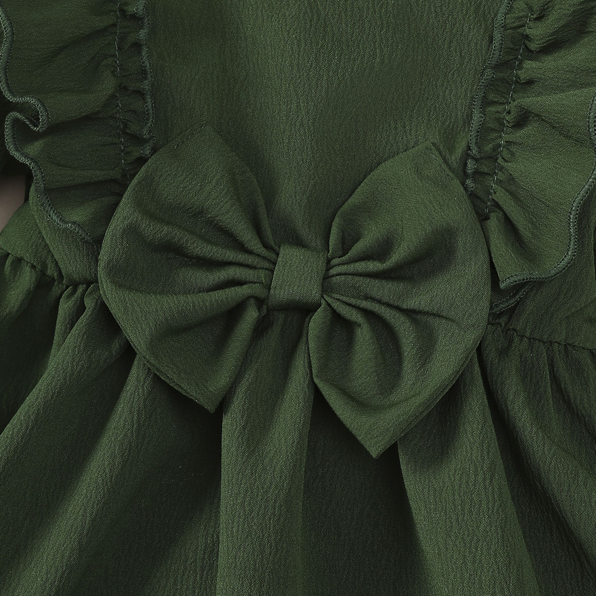 【2PCS】 1-18M Baby Girl Set | Dark Green Long Sleeve Dress with Big Bow + Matching Bow Headband | Elegant Christmas Outfit