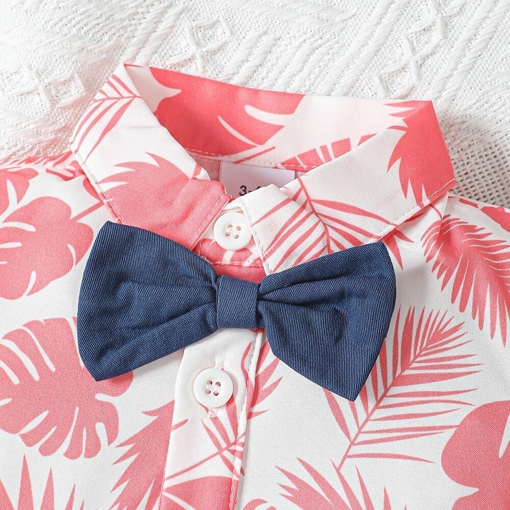 3-24Months Tshirt For Kids Boy Short Sleeve Formal Wear Gentleman 2PCS Set With Bow Summer  Baby Boy Clothes Holiday Style Birthday Party Outfit